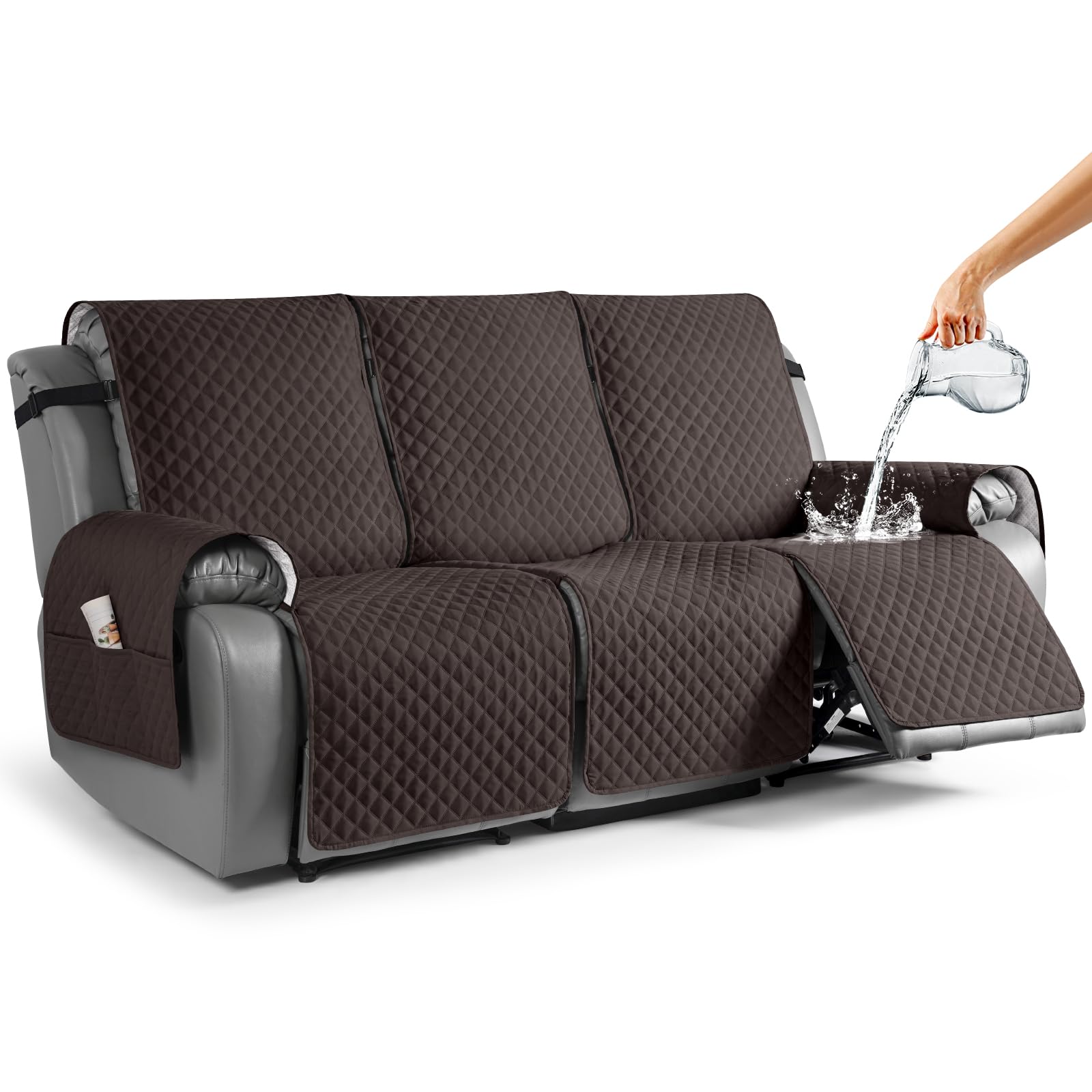 Photo 1 of TAOCOCO Recliner Sofa Slipcover Couch Covers for 3 Cushion Couch, Pet Sofa Cover for 3 Seat Recliner Sofa, Washable Reclining Sofa Cover Furniture Protector with Elastic Straps(3 Seater, Chocolate)