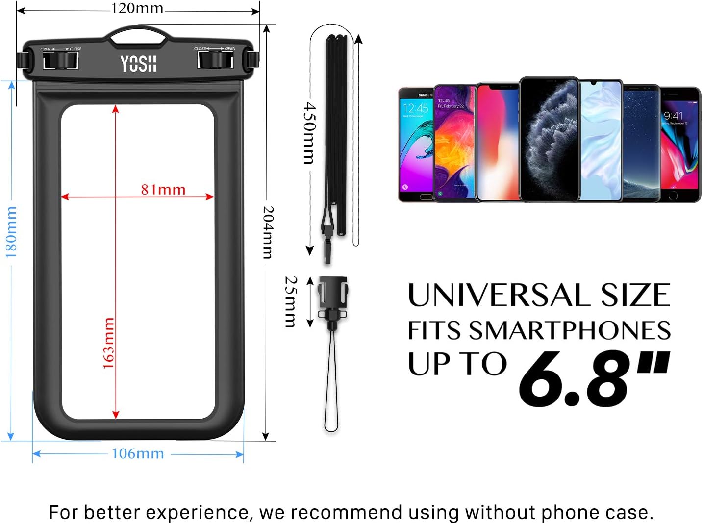 YOSH IPX8 Waterproof Phone Pouch 2-Pack, Underwater Phone Case, Waterproof Case with Lanyard - Image 4