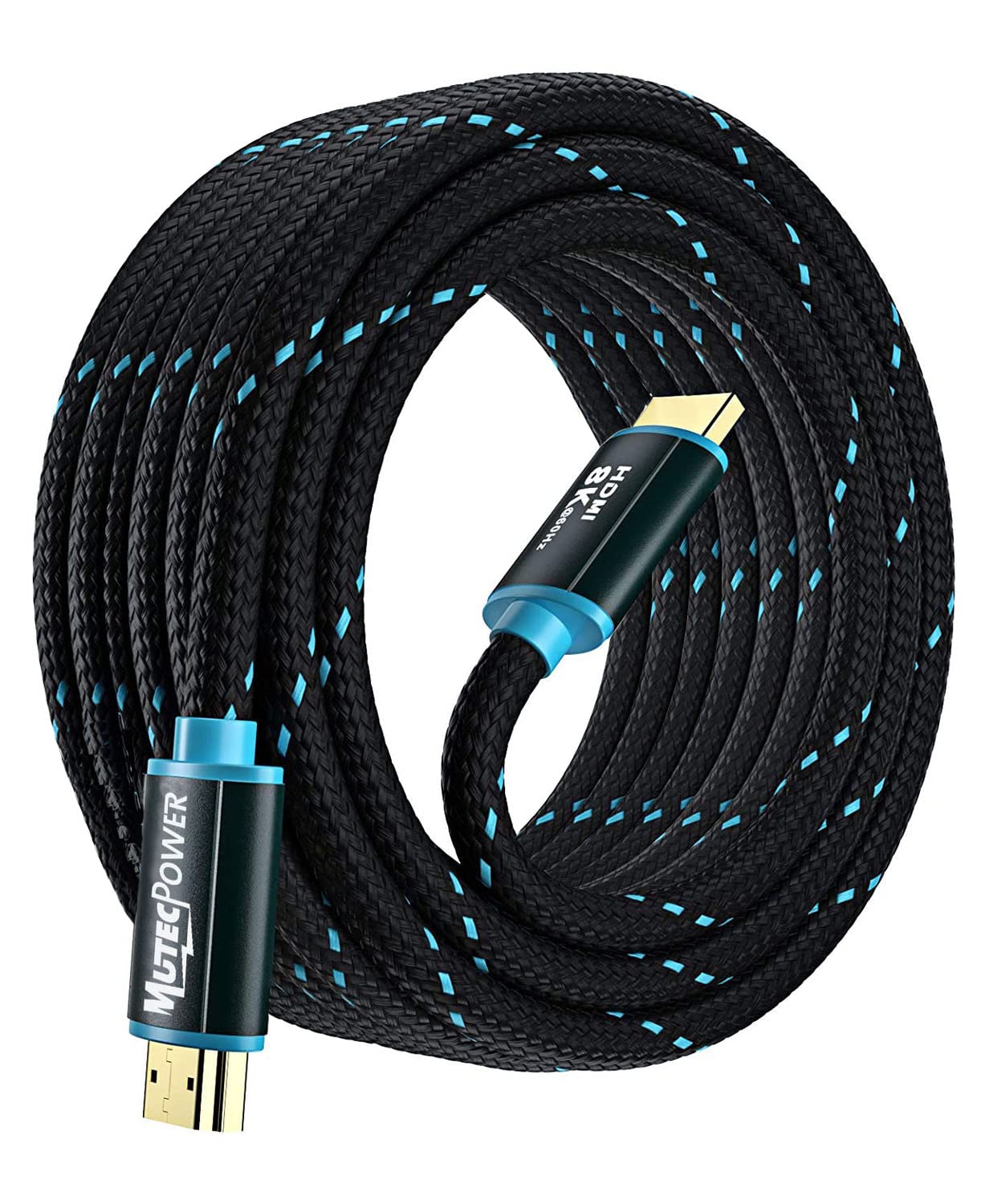 MutecPower Ultra High Speed 7.5 Meter HDMI 2.1V cable 48Gbps, 8K@60Hz & 18Gbps, 4K@120Hz with HDR, VRR & eARC - 26 AWG UL listed 7.5m Male to Male cable Blue/Black braided