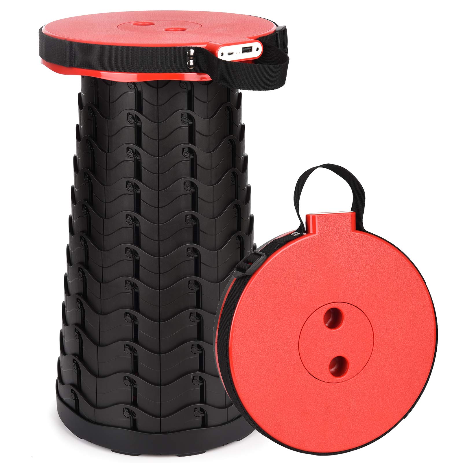 Hesanzol 3rd Gen Portable Telescopic Stool with Mobile Charger, Indoor/Gardening/Outdoor Camping Retractable Stool Built-in Phone Charger for iPhone Android Load Capacity 400lbs