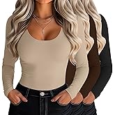 Riyiper 3 Pack Women's Scoop Neck Tops Long Sleeve Slim Fitted Shirts Casual Basic Tunic Fall Trendy Y2k Tight Tees