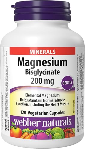 Webber Naturals Magnesium Bisglycinate 200 mg, 120 Capsules, Supports Bone and Muscle Functions, Vegan