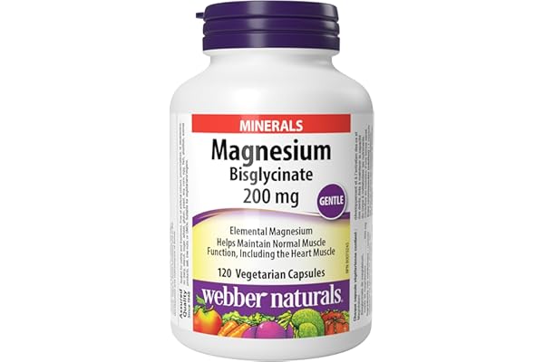 Webber Naturals Magnesium Bisglycinate 200 mg, 120 Capsules, Supports Bone and Muscle Functions, Vegan