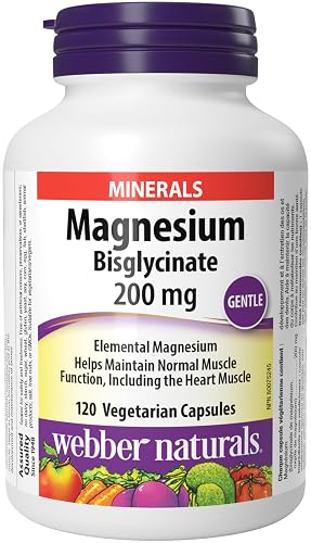 Webber Naturals Magnesium Bisglycinate 200 mg, 120 Capsules, Supports Bone and Muscle Functions, Vegan