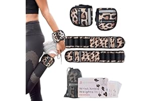 Leopard Print Wrist & Ankle Weights for Women, Neoprene Weighted Bracelet, Adjustable Fit, Ideal for Training, Yoga, Pilates, Barre- Includes Exercise Guide & Travel Bag, Set of 2 (1lb each) by Activery Co.