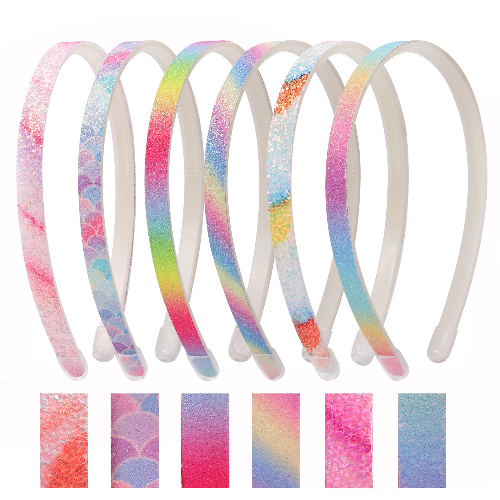 Candygirl Glitter Headbands for Girls Sparkly Head Band,6Pcs Cute Non-slip Chunky Plastic Hairband with Teeth,Bling Rainbow Sequins Hair Bands for Little Girls Kids Glitter Colorful Hair Accessories — image 1