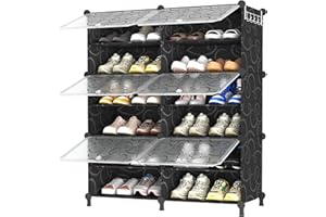 AWTATOS Shoe Rack, 6 Tier Shoe Storage Cabinet with Door, 32 Pair Shoe Organizer Shelves for Closet Hallway Bedroom Entryway, Black