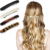 Shimmeroo 4Pcs French Barrette Hair Clips for Women,Small French Barrettes Glossy Flat Spring Snap Hair Accessories Black,White,Leopard Color,Amber 2.48”