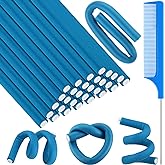 Syhood 30 Pcs Flexi Curling Rods No Heat Hair,Blue,9.45 X 0.47 Inch | Flexible Twist Foam Rollers for Curling Long Short Styles, Heatless Curls Overnight, Includes Steel Pintail Comb