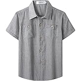 Aimehonpe Boys Chambray Button Down Shirt Short Sleeve Summer Casual Cotton Woven Kids Fashion Clothes with Pocket