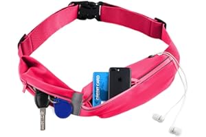 HOTEMIA Running Belt for Men Women,Running Waist Pack with 2 Pockets Reflective Slim Sports Money Belt for Your Phone, Key,and Money (Pink, One Size)