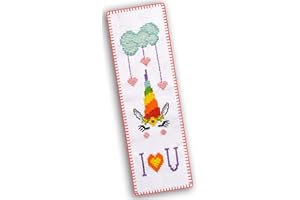 Povitrulya Counted Cross Stitch Kit 'Rainbow Unicorn' - DIY Embroidery Bookmark Set for Girls with Paper Pattern, 16 Count Aida Cloth and Pre-Sorted Floss