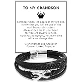 Someki Grandson Bracelet from Grandma Leather Cross Stainless Steel Christian Braided Bracelet Inspirational Birthday Gifts for Grandson