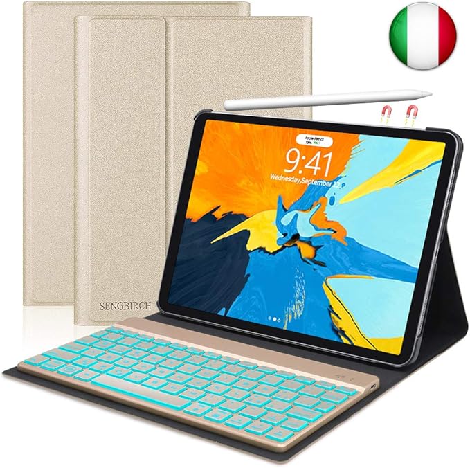 Custodia Con Tastiera In TPU Compatibile Con IPad Pro 11 2024 M4, Custodia Per Tablet Con Supporto Girevole A 360° Con Tastiera Wireless Rimovibile E Portapenne, Custodia In Pelle Antiurto - Foto 10