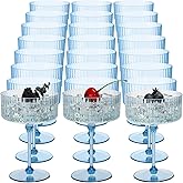 Jingmore 24 Pcs Ribbed Martini Glasses 10 oz Disposable Plastic Vintage Ribbed Coupe Glasses Unbreakable Dessert Parfait Glassware for Wedding Birthday Party Supplies (Blue)