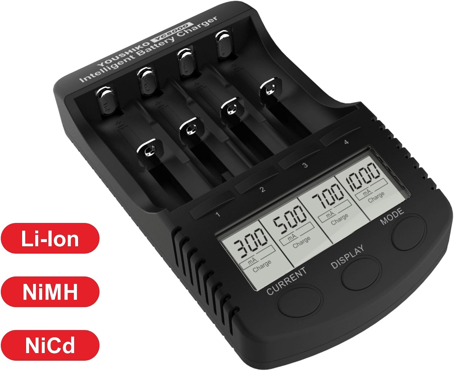 Youshiko YC5000 Professional Standard Intelligent Battery Charger (Official UK Version) for 3.7V Li-ion rechargeable & 1.2V Ni-MH/CD rechargeable batteries :AAA