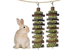 kathson 2PCS Bunny Chew Toys for Teeth Grinding, Chinchilla Treats Organic Bamboo Sticks Natural Fruitwood Branches for Rabbits Guinea Pigs Hamsters (Fruitwood Sticks+Alfalfa Cakes)