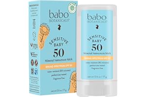 Babo Botanicals Sensitive Baby Mineral Sunscreen Stick SPF 50-70% Organic Ingredients - Zinc Oxide - NSF & Made Safe Certified - EWG Verified - Water Resistant - Fragrance-Free - for Babies & Kids