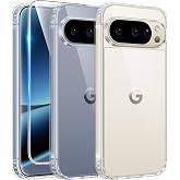 FNTCASE for Google Pixel 10/9 Pro XL Case Clear with Screen Protector | Anti Yellowing Phone Cases, Rugged Shockproof Protective, Slim Cell Cover, Transparent