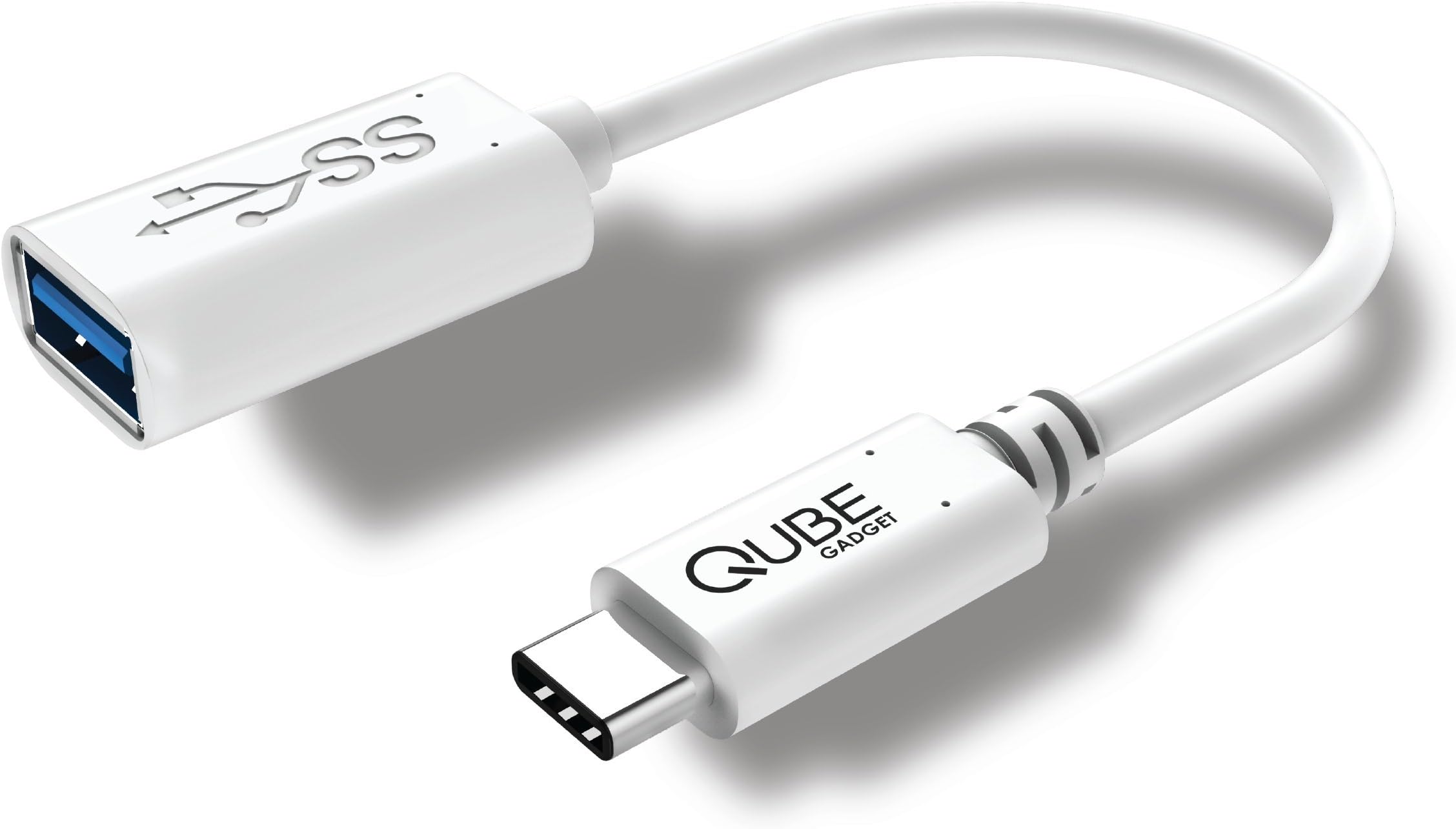 Qube Gadget Type C to Type A OTG Cable, USB-C 3.1 Male to USB-A 3.0 Female On-The-Go Host Adapter for Supported Devices ( 8-Inch / 21-CM ) WHITE