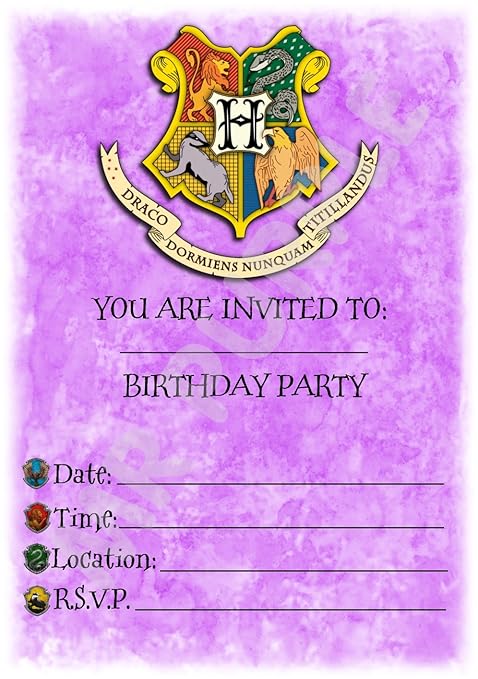 Harry Potter Birthday Party Invites Hogwarts Purple Crest