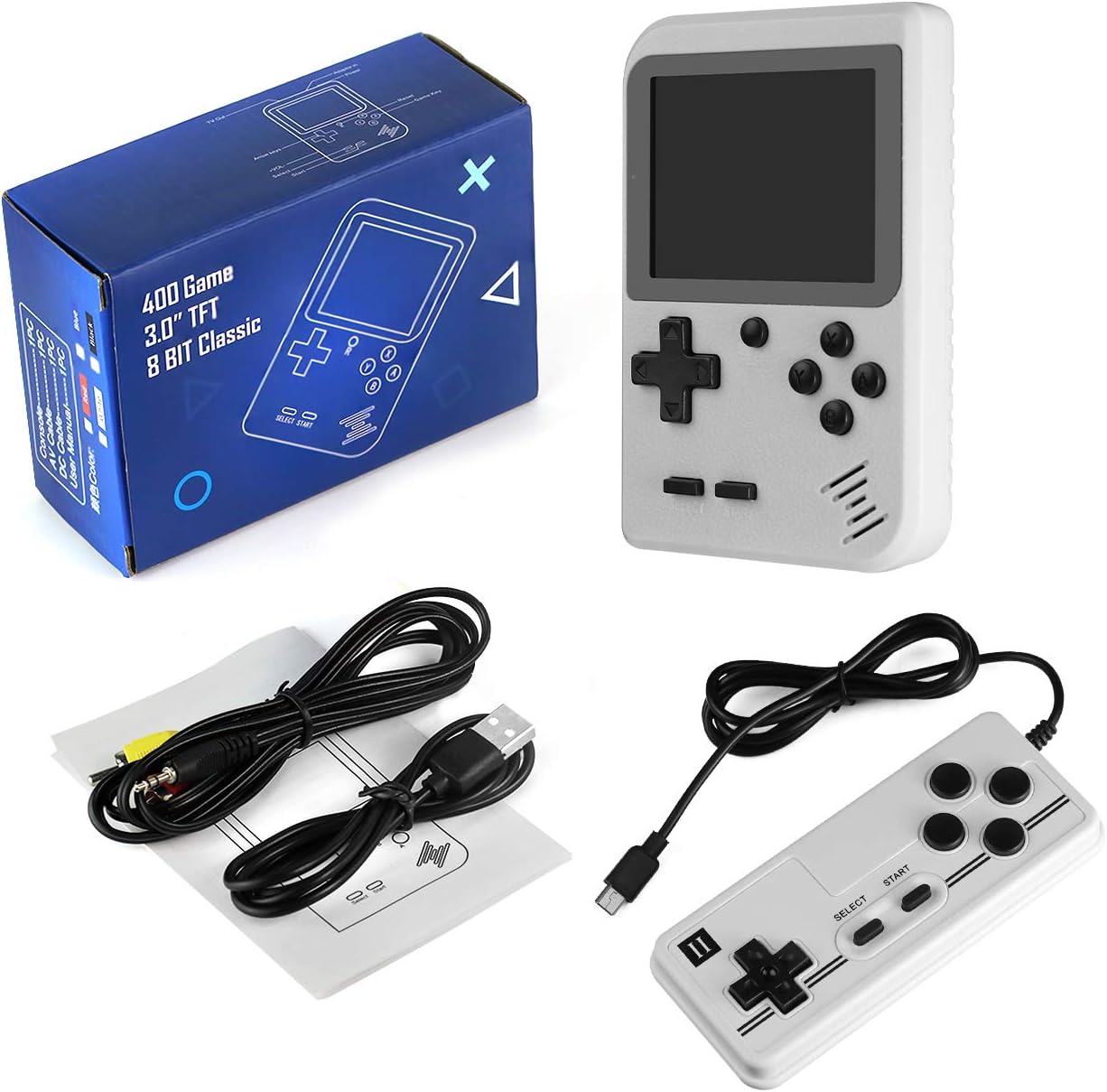 JAMSWALL Handheld Game Console, 400 Classical FC Games 2.8-Inch Screen 800mAh Rechargeable Battery Portable Retro Video Game Console Support for Connecting TV and Two Players(White): Toys & Games
