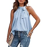 BTFBM Women Sleeveless Tie Mock Neck Spring Summer Tops Loose Casual Side Bow Satin Halter Tank Top Blouses Shirts Clothes