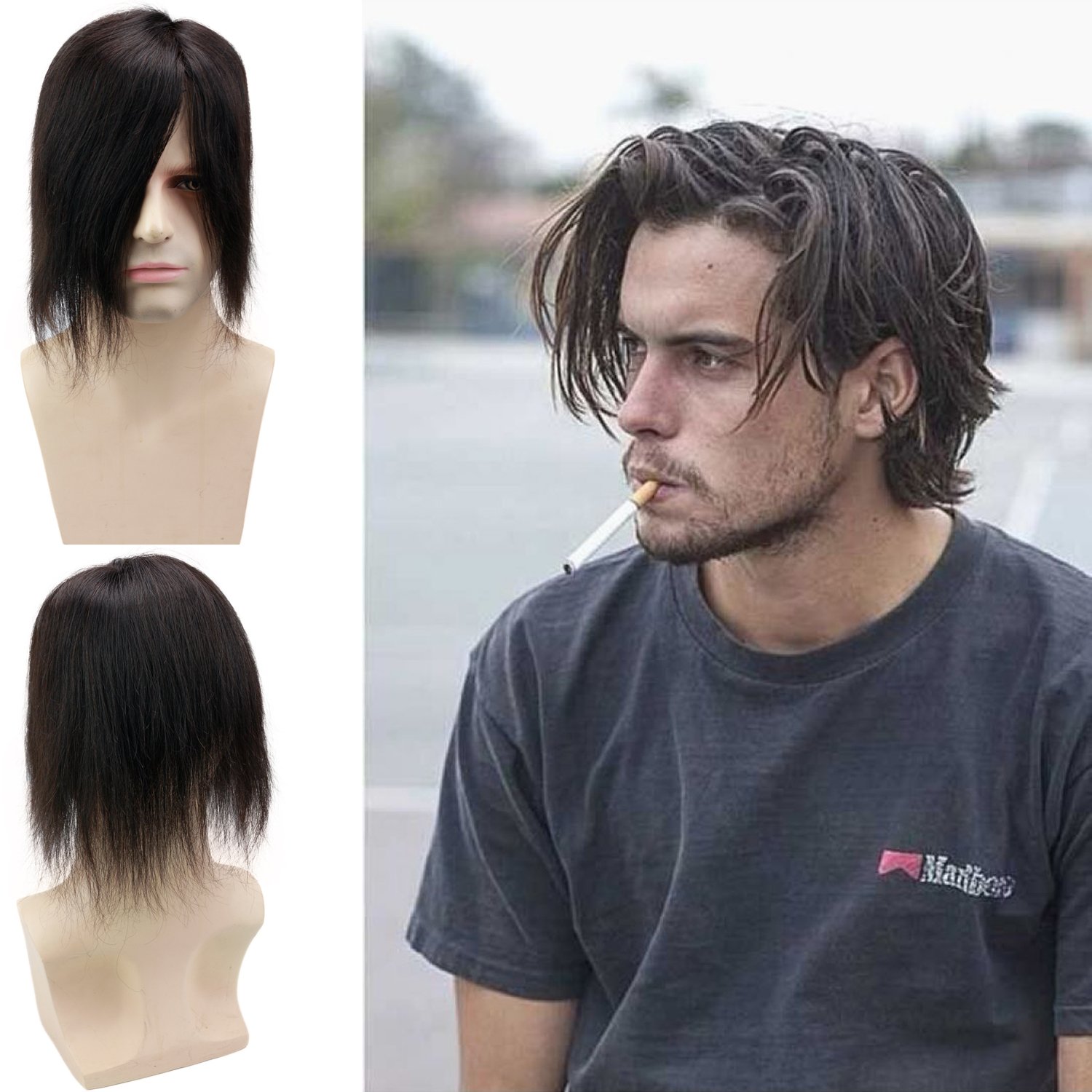 Rossy Nancy Skin Mens Human Hair Wigs Toupee Mono Base With Thin