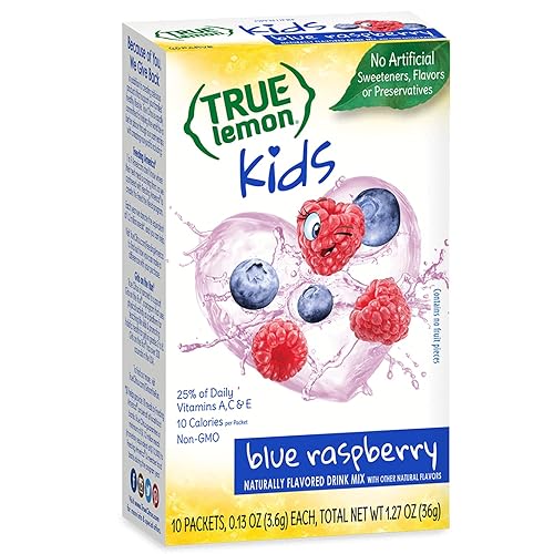 True Lemon Kids Blue Raspberry - Hydration for Kids - No Preservatives, No Artificial Flavors, No Artificial Sweeteners - Low Sugar Water Flavoring - Drink Mix for Kids - Kids Juice Powdered Drink Mix 10 count(pack of 1)