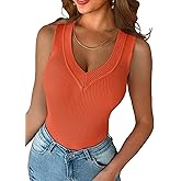 miduo Womens Casual Slim Fit V Neck Ribbed Knit Tanks Tops Sleeveless T Shirts Blouses