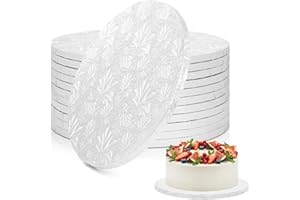 Ohuhu 12 Pack 10 Inch White Cake Boards, 1/2 Inch Thick Round Cake Drum, Elegant Maple Leaf Pattern, Heavy Duty Greaseproof C