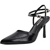 Shoe'N Tale High Heels for Women Pointed Toe Stiletto Pumps for Women Closed Toe Cross Ankle Strap Heeled Sandals with Double Buckle Sexy Heels for Wedding Party Office