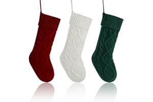 YMSZ 3 Pack Knitted Christmas Stocking, 18 Inches Large Knitted Hanging Xmas Stocking for Family Holiday Christmas Party Decorations