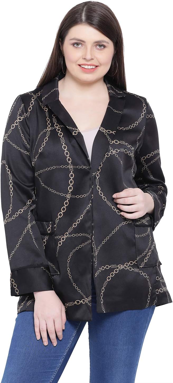Women's Plus Size Long Sleeve Abstract Blazer (Black)
