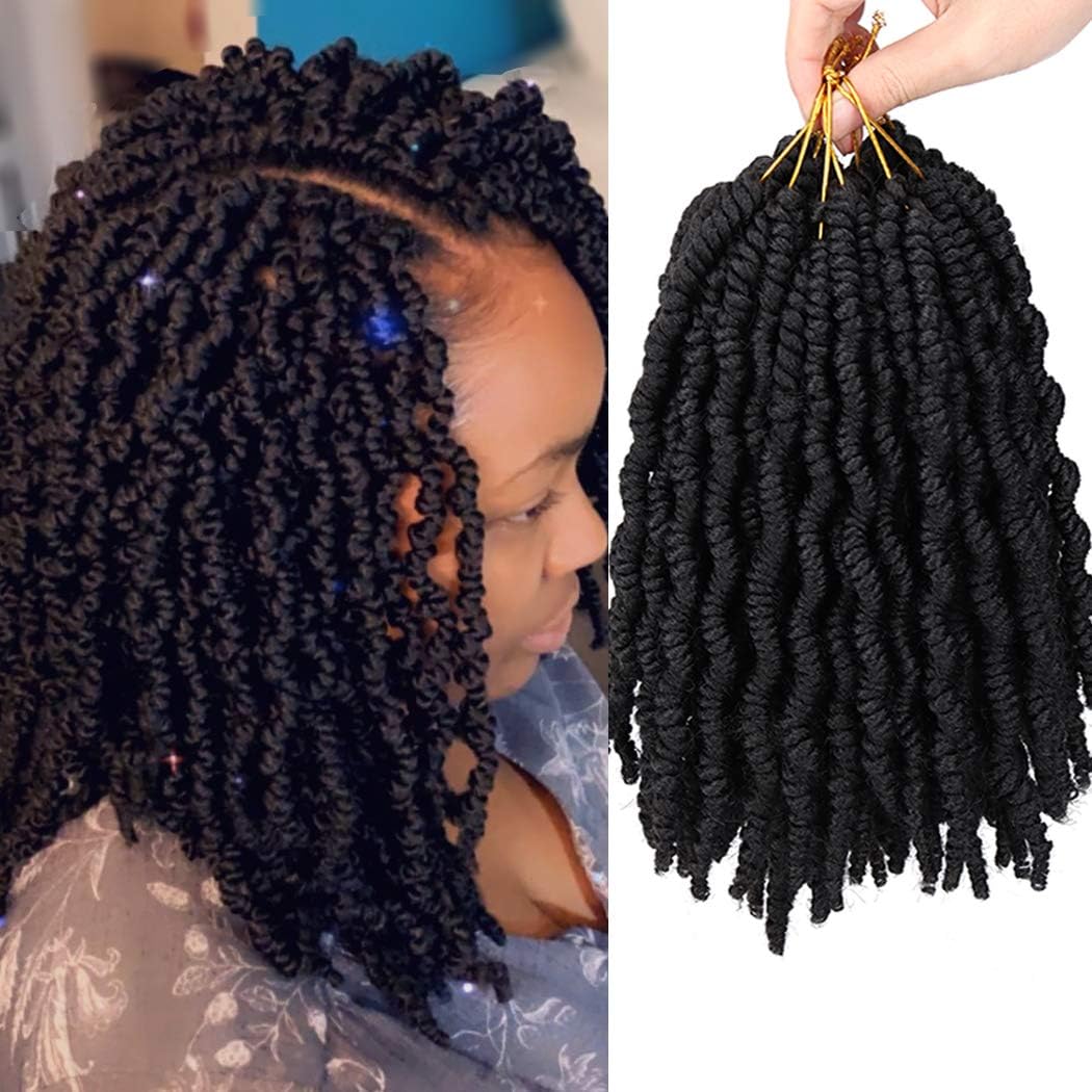 6 Pack Pre-twisted Spring Twist Crochet Braids 8 Inch Pre-looped Passion Twist Hair For Bob Spring Twists Short Curly Fluffy Twist Braiding Hair Extensions (15strands/pack, 1B#)