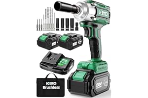 K I M O. KIMO Impact Wrench 1/2, Max Torque 406ft-lbs (550N.m) & 3000RPM /Premium Brake Stop, 9-Piece Drill & Serewdriver Set, 4 Sockets, Cordless Impact Wrench with 2x4.0Ah Battery, Impact Driver for CarTires