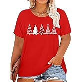 Plus Size Christmas Shirts for Women Merry and Bright Christmas Shirt Believe Christmas Graphic Short Sleeve Tee Tops
