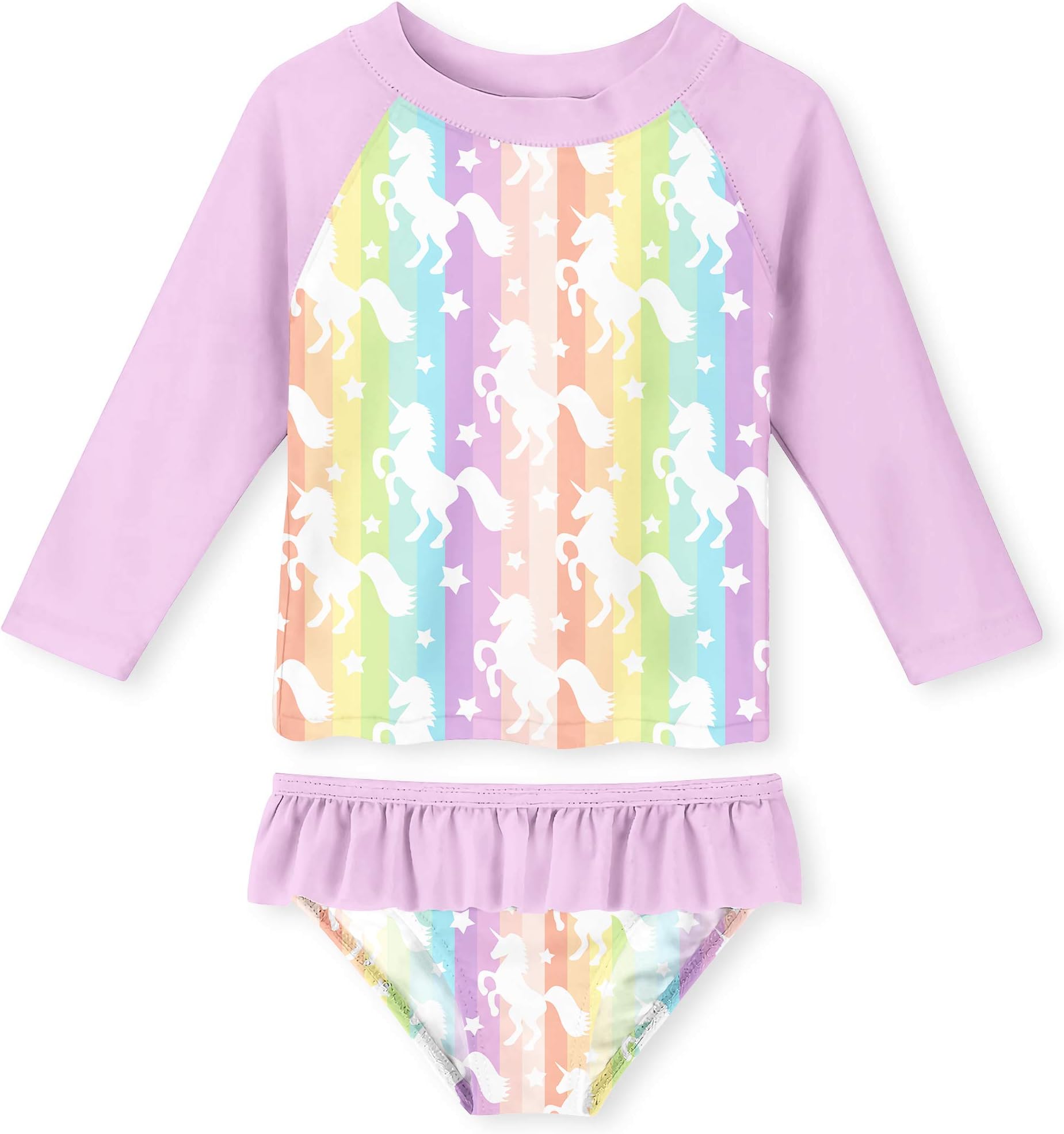 Girls Swimsuit 2 Pieces Long Sleeve Swimwear Swimsuit Summer Beach Tankini Bathing Suit with UPF 50+ Age 2-8 Years