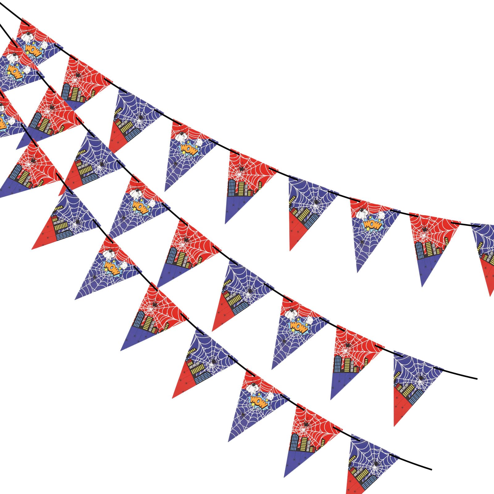 SAVITA 3pcs Spider Theme Birthday Banner, Pre-Strung Spider Web Pennant Triangle Flags Cartoon Hanging Garland Bunting Decorations for Boys Kids Baby Shower Happy Birthday Party Backdrop Supplies