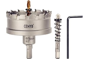 CENYB 3" (76mm) Tungsten Carbide Tipped Hole Saw with 2Pcs Titanium-Plated Pilot Drill Bits for Metal, Steel, Iron, Wood, Pla