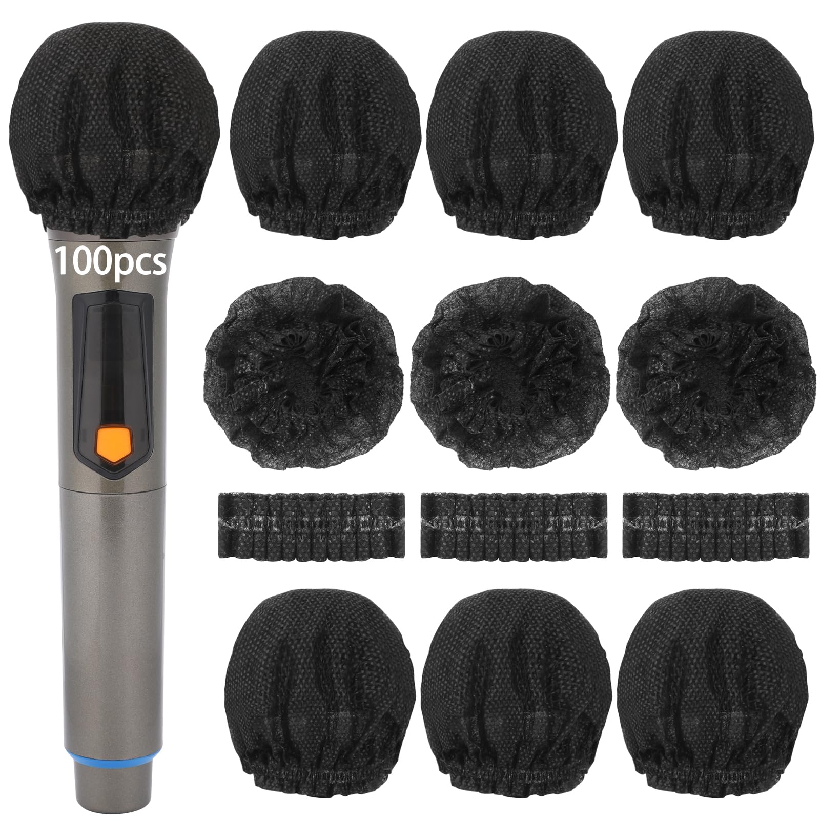 100 PCS Disposable Microphone Cover Black Non-woven Windscreen Mic Cover Protective Cap for Ktv Home Karaoke Bar News Interview Most Handheld Mic
