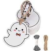 50 Pcs Happy Halloween Tags with String Ghost Gift Tags | Happy Halloween Day Gift Tags, Boo Bags Hanging Candy Bag Wrap Tag