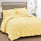 UNIKOME Queen Comforter Set Yellow - Ultra Soft Boho Pintuck Down Alternative Bedding Set for All Seasons, 3 Pieces Lightweight Warm Pinch Pleat Bed Set with Comforter, 2 Pillowcases