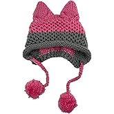 Cat Ear Beanie with Ear Flap Pompom Cute Fox Ears Hat Y2k Gothic Handmade Crochet Beanie for Women Teen Girls Snow Winter