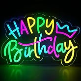 Large Happy Birthday Neon Sign for Birthday Party, Happy Birthday Light up Sign, Led Neon Sign with Dimmable Switch for Wall Decor, Party Decoration Use, Power by USB(16.8 X 12.8 inches)