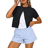 Trendy Queen Cropped Short Sleeve Cardigan Sweaters for Women Summer Lightweight Spring Outfits Y2k Fashion Clothes 2026