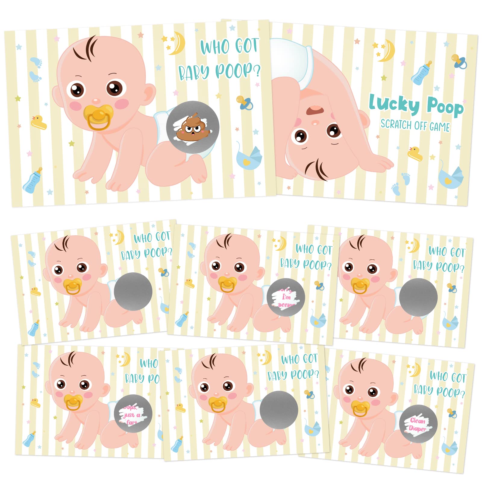 Photo 1 of Eaezerav Baby Shower Lottery Tickets Scratch off Boy, 49 Baby Shower Raffle Cards, Who Got Poopie Cute Funny Cards Game Birthday Party Favor Decorations Door Prizes