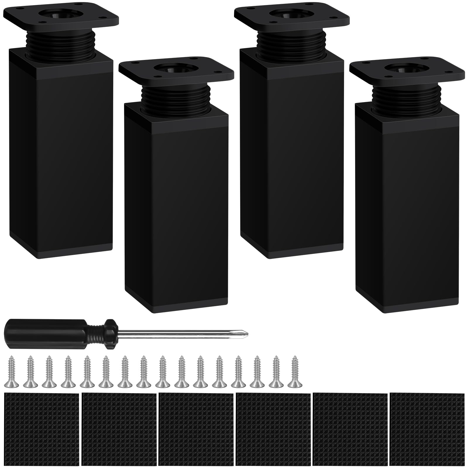 AUAUY Adjustable Cabinet Legs, 4 PCS Black Table Furniture Feet 120mm, Adjustable Height 0-20mm, Cabinet Legs with Screws Screwdriver and Non-slip Mat for Kitchen Cupboard Sofa Beds and DIY Furniture