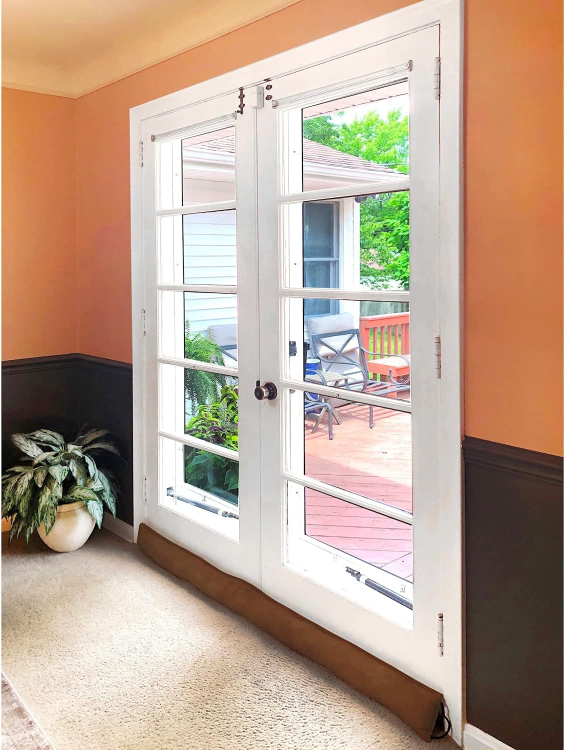 Draft Stoppers - Home District Extra Long Draft Dodger - Faux Suede Weighted Door and Window Breeze Guard, Noise Blocker - 60 Inches Long - Light Brown