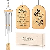 Milcier Sister Birthday Gifts, Sisters Gifts from Sisters Brother, Sisters Wind Chimes, Unique Christmas Mothers Day Valentines Day Gift for Sister, Bestie, Silver, Butterfly, 25.5 inch